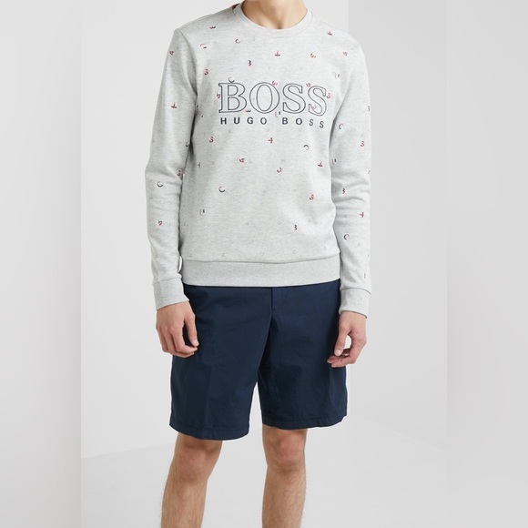 Hugo Boss Crewneck Sweatshirt Grey All Over Letter Logo Print Medium - Picture 3 of 9
